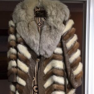 Ladie's leather and rabbit fur coat
